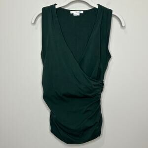 Boden Green Crossover Ruched Shirt V-Neck Sleeveless Size 6 Wrap-Style